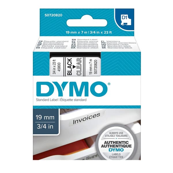 Dymo D1-tarrat 45800 Teippi 19 Mm Musta