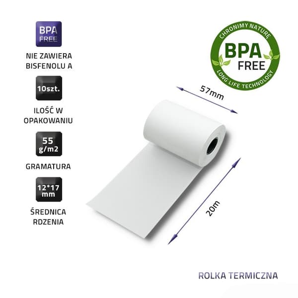 Qoltec 51896 Termorulle 57 x 20 | 55g/m2 | 10 stk. | BPA fri