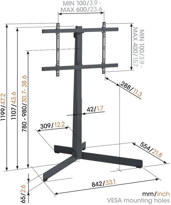 Vogel's TVS 3690 Swivel TV-golvstativ för LCD- och OLED-TV upp till 77" och max 50 kg