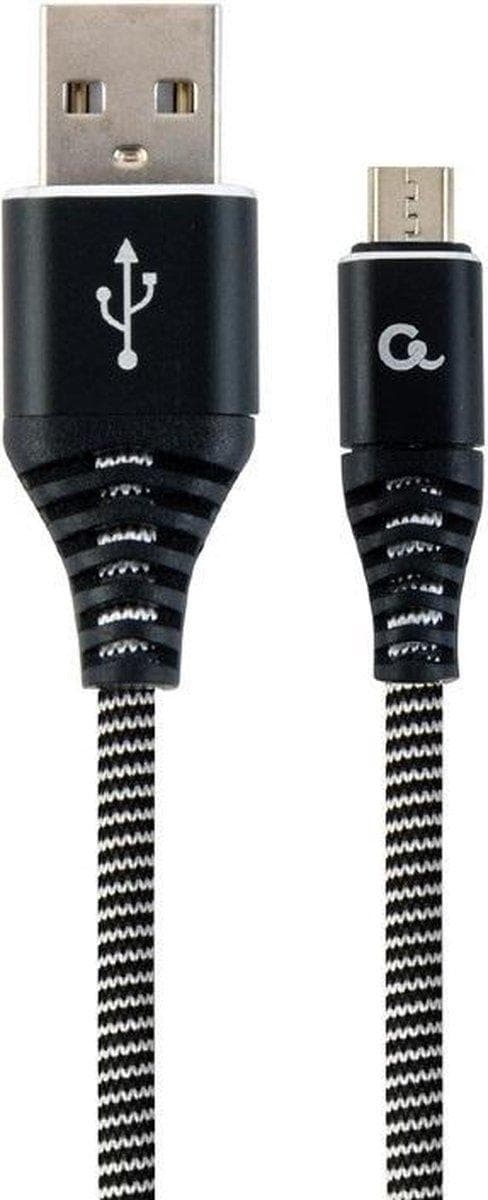Premium micro USB laddnings- och datakabel "bomull", 2 m, svart/vit
