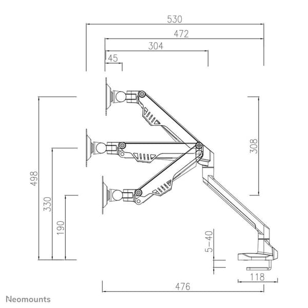 Neomounts fra Newstar FPMA-D750SILVER2 Skærmbordsmontering 25,4 cm (10) - 81,3 cm (32) Vip og drej, Højdejusterbar, Roterbar