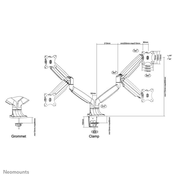 Neomounts fra Newstar Select NM-D750DWHITE monitorarm gasfjeder - op til 32" - Hvid