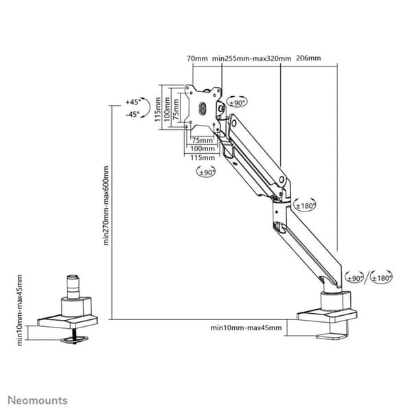 Neomounts fra Newstar Select NM-D775BLACKPLUS monitorarm gasfjeder - op til 49" - Sort