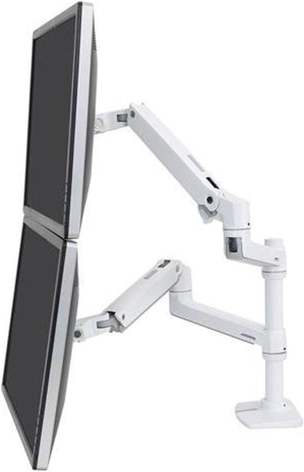 Ergotron LX Dual Stacking Arm - monteringssæt (spændebeslag til bord, stang, 2 leddelte arme, 2 forlængerbeslag) til 2 LCD-skærme - aluminium, slidstæ