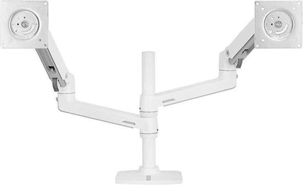 Ergotron LX Dual Stacking Arm - monteringssæt (spændebeslag til bord, stang, 2 leddelte arme, 2 forlængerbeslag) til 2 LCD-skærme - aluminium, slidstæ