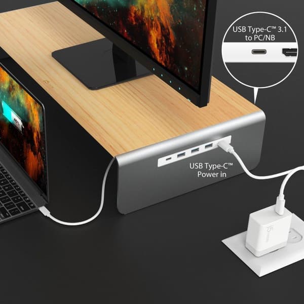 j5create JCT425-N Houten skærmstativ med dockingstation