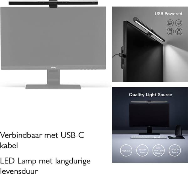 BenQ ScreenBar LED-skærmlampe [Energiklasse G] (9H.W42WT.EQ2)