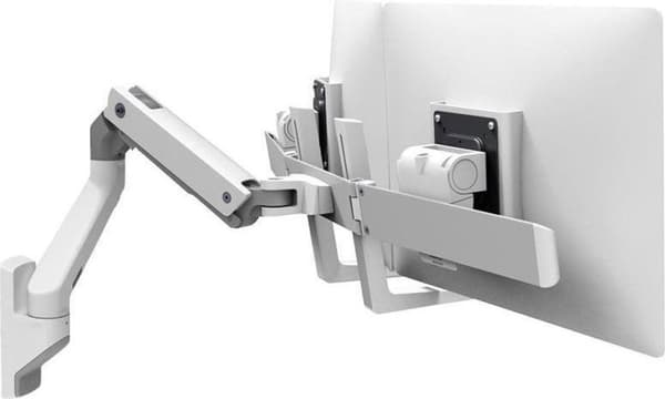 ERGOTRON HX Dual Monitor Arm i vitt - väggfäste med patenterad CF-teknik för 2 skärmar upp till 81,30 cm (32"), 29,2 cm höjdjustering, VESA-standard (