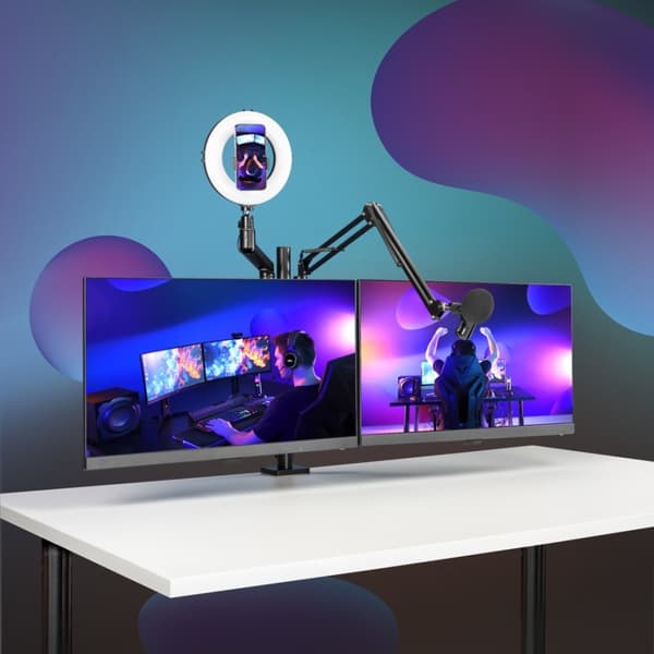 Hama monitorhållare för streaming-inställning, 4 armar, höjdjusterbar, vridbar (00004663)