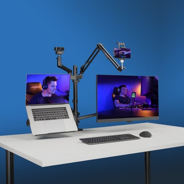 Hama monitorhållare för streaming-inställning, 4 armar, höjdjusterbar, vridbar (00004663)