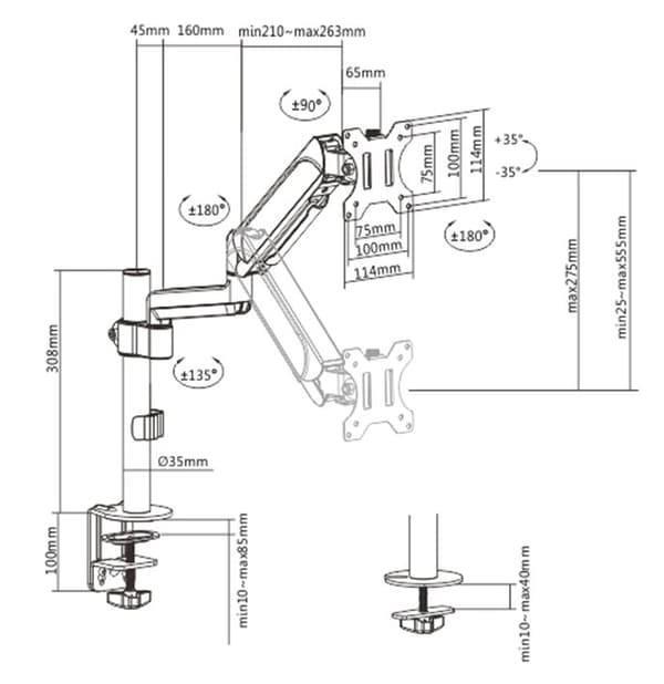 Gembird MA-DA1P-01 Justerbar monteringsarm til skrivebordsskærm, 17"-32", op til 9 kg