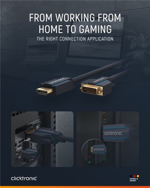 ClickTronic Adapterkabel fra DVI til HDMI™ Premium-kabel | 1x DVI-D-kontakt 1x HDMI™-kontakt | 1,0 m | WQXGA @ 60 Hz
