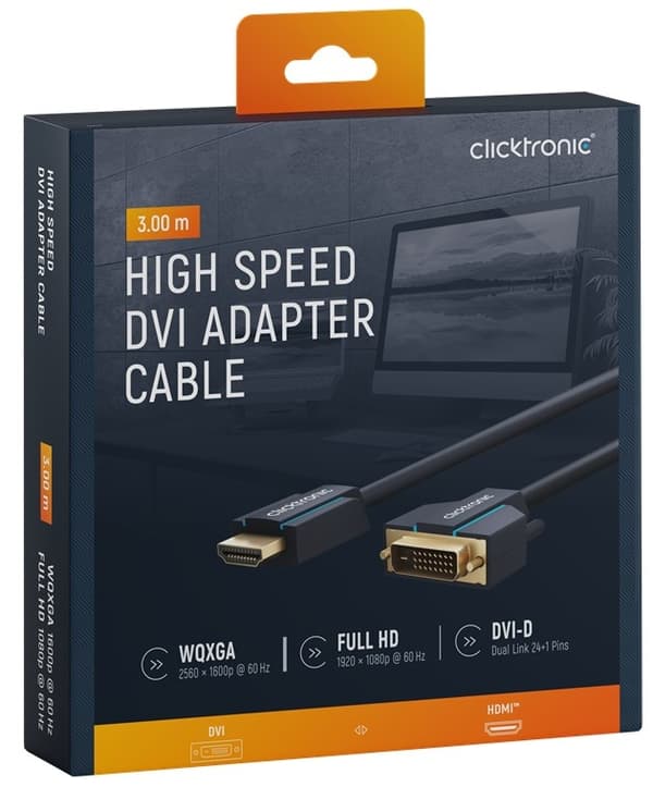 ClickTronic Adapterkabel från DVI till HDMI™ Premiumkabel | 1x DVI-D-kontakt  1x HDMI™-kontakt | 3,0 m | WQXGA @ 60 Hz