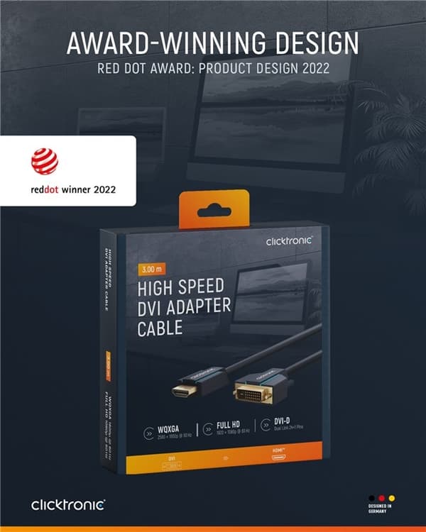 ClickTronic Adapterkabel från DVI till HDMI™ Premiumkabel | 1x DVI-D-kontakt  1x HDMI™-kontakt | 3,0 m | WQXGA @ 60 Hz