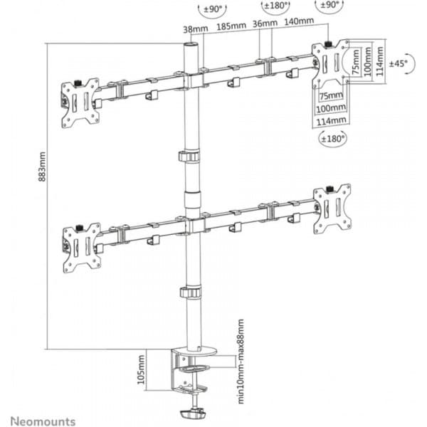 Neomounts FPMA-D550D4 -monitorarm för fyra skärmar, svart