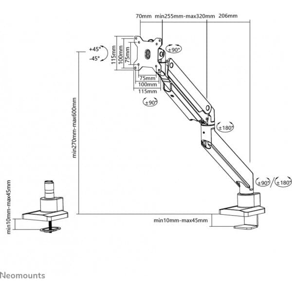 Neomounts NM-D775 Plus -monitorarm, med gasfjäder, vit