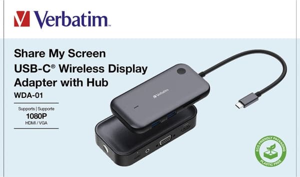 Verbatim Share My Screen USB-C trådlös bildskärmsadapter 1080P