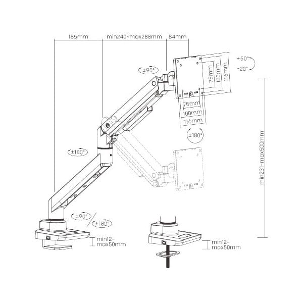Mozi Infinity Line -monitorfäste, polerat aluminium