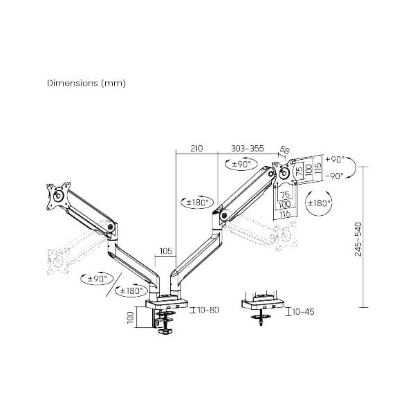 Mozi Dual Display Gas Spring Desk Stand -pöytäjalka kahdelle näytölle