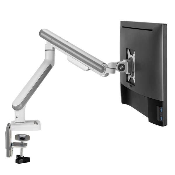 Ergo Office ER-751 Monitor Skrivebordsmontering Gasfjeder 9 kg Justerbar VESA 75x75 100x100 17" - 32" Hvid Sølv Klemmemontering Enkelarm LED LCD QLED