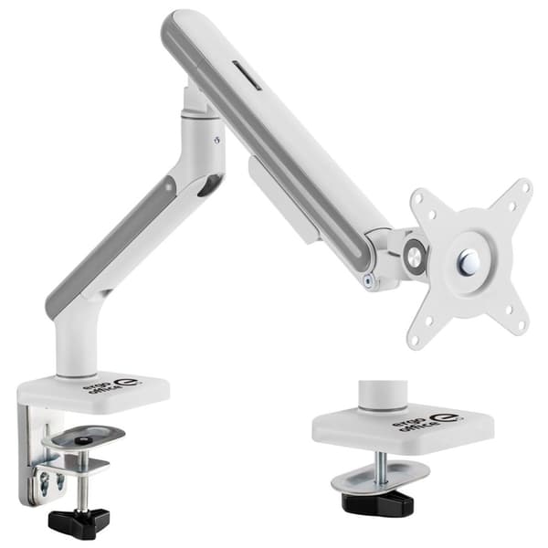 Ergo Office ER-751 Monitor Skrivebordsmontering Gasfjeder 9 kg Justerbar VESA 75x75 100x100 17" - 32" Hvid Sølv Klemmemontering Enkelarm LED LCD QLED