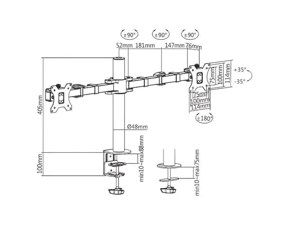 Dobbelt skærmmontering, op til 32 tommer, dobbeltarm, vippefunktion HDWR SolidHand-AM02