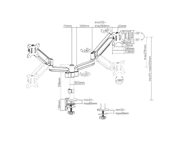 Dubbel bildskärmsmonteringsram, fjäderhållare, HDWR SolidHand-AS02