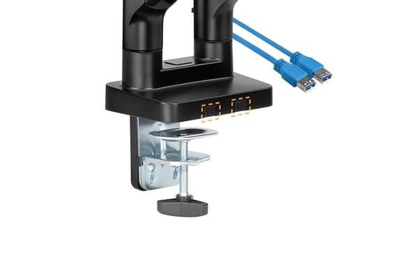 Fjäderbelastat dubbelskärmsfäste, USB, dubbelarmsfäste, tiltfunktion HDWR SolidHand-CS02U