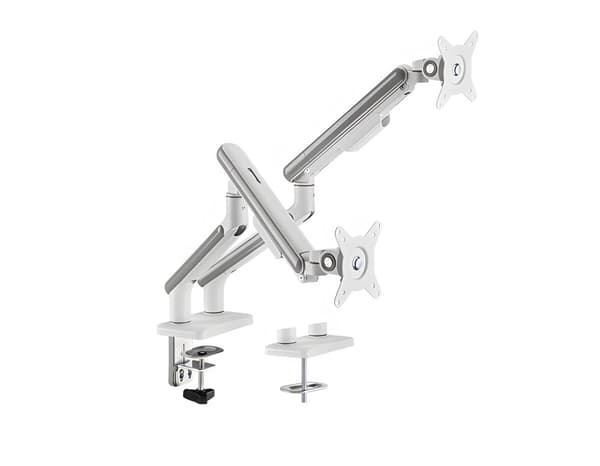 Dual Spring Monitor Holder, Dual Arm, Gas Spring, Silver White, HDWR SolidHand-FS02