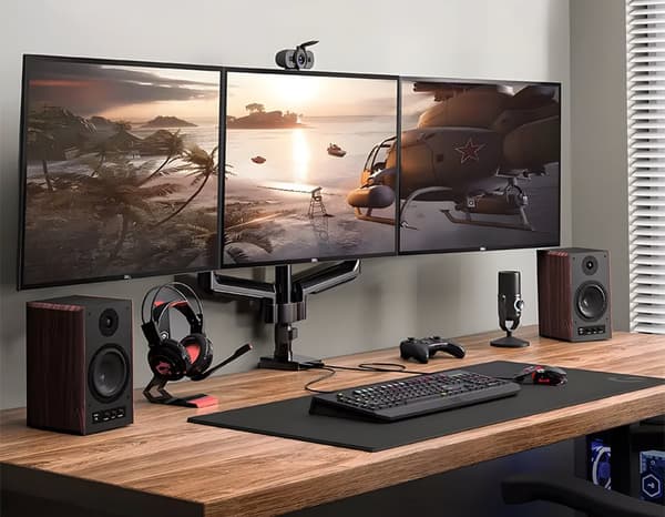Triple Monitor Holder med Gasfjeder, Triple Monitor Holder, Sort HDWR SolidHand-SG03