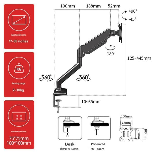 För AOC Monitorställ Svängbar Arm Stationär Dator Cantilever Lyftbas Teleskopisk Mekanisk Arm