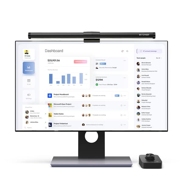 Monitor Lysbar, Justerbar Farvetemperatur, Blændfri Design,sort