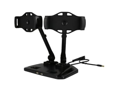 Double arm Smartphone and tablet stand, 2x 4"-12", 2x USB, rotation, b