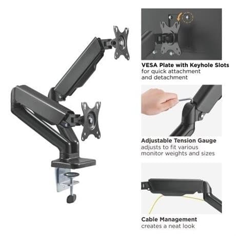 audizio MAD20G Dubbel Monitor arm Gas fylld 17”- 32”