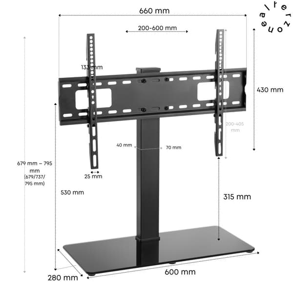 Alterzone Slim 7g Kompakt TV-stativ med glasbase til 37"-70" TV, sort