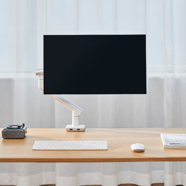 Alterzone Arm One USB monitorarm af aluminium til 17"-32" skærme, 2 x 3.0 USB-porte, hvid