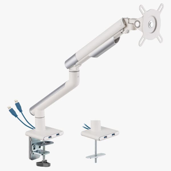 Alterzone Arm One USB monitorarm af aluminium til 17"-32" skærme, 2 x 3.0 USB-porte, hvid