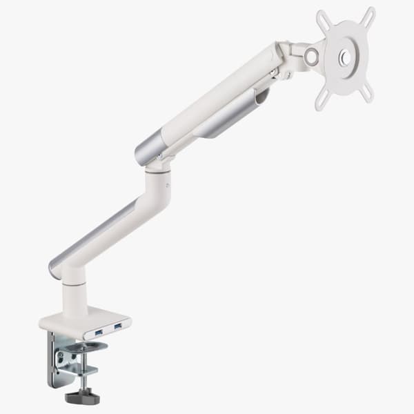Alterzone Arm One USB monitorarm af aluminium til 17"-32" skærme, 2 x 3.0 USB-porte, hvid