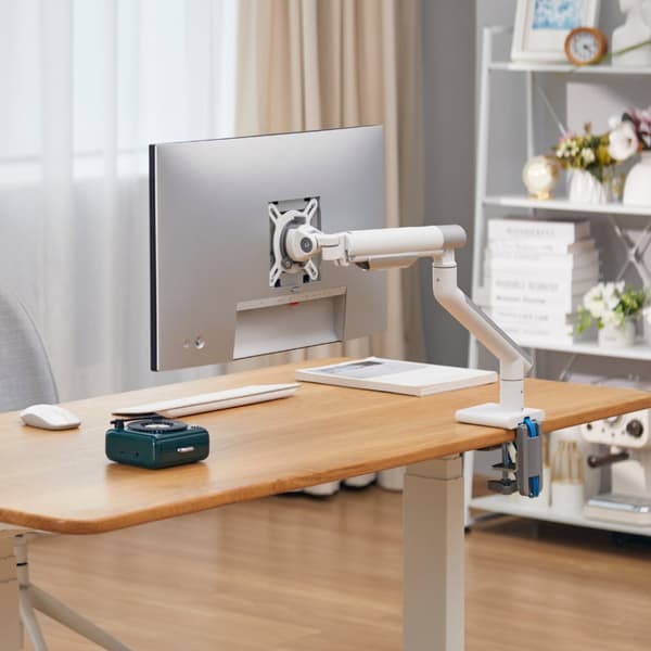 Alterzone Arm One USB monitorarm af aluminium til 17"-32" skærme, 2 x 3.0 USB-porte, hvid