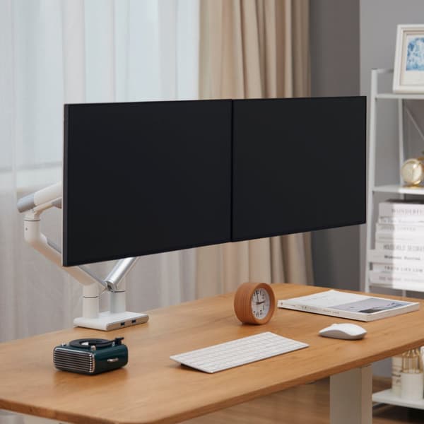 Alterzone Arm Duo USB monitorarm af aluminium til dobbelt 17"-32" skærme, 2 x 3.0 USB-porte, hvid