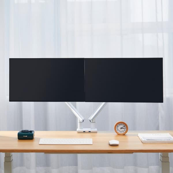 Alterzone Arm Duo USB monitorarm af aluminium til dobbelt 17"-32" skærme, 2 x 3.0 USB-porte, hvid