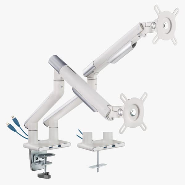 Alterzone Arm Duo USB monitorarm af aluminium til dobbelt 17"-32" skærme, 2 x 3.0 USB-porte, hvid
