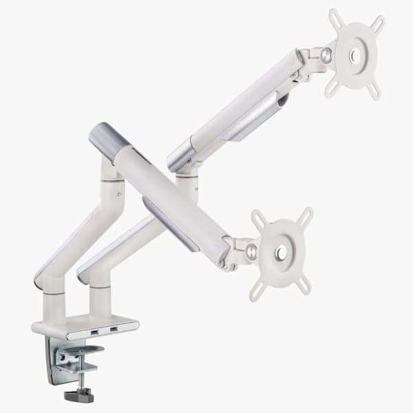 Alterzone Arm Duo USB monitorarm af aluminium til dobbelt 17"-32" skærme, 2 x 3.0 USB-porte, hvid