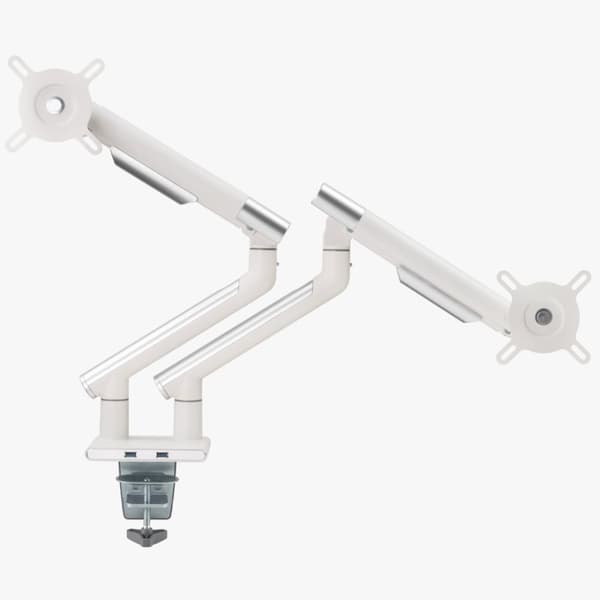 Alterzone Arm Duo USB monitorarm af aluminium til dobbelt 17"-32" skærme, 2 x 3.0 USB-porte, hvid