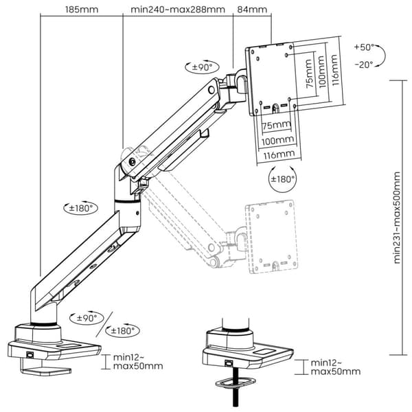 LogiLink Monitorarm 17-49" gasfjäder max 20kg