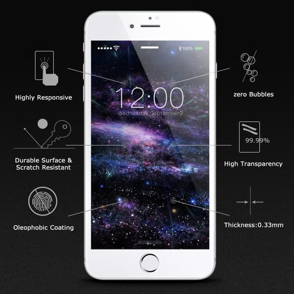 INF Skjermbeskyttelse iPhone 8 Plus herdet glass / 3D heldekkende - hvit