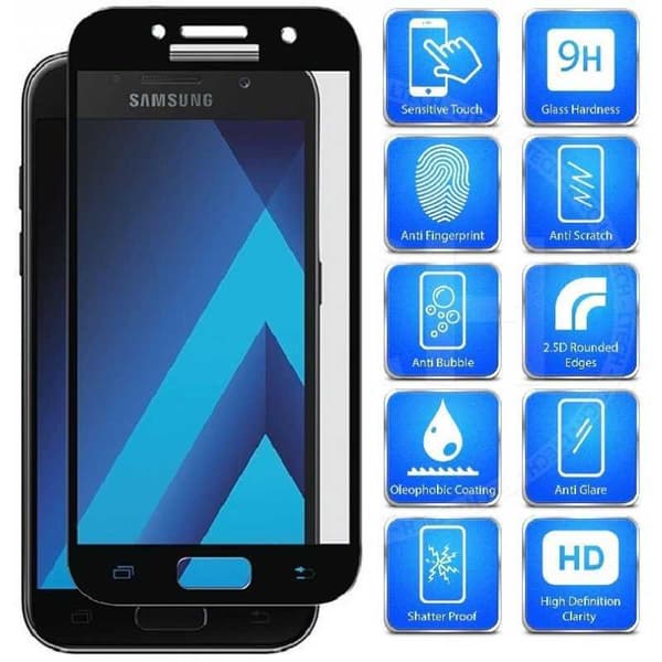 Samsung A3 2017 karkaistu lasi 0,26 mm 2,5D 9H Fullframe Svart