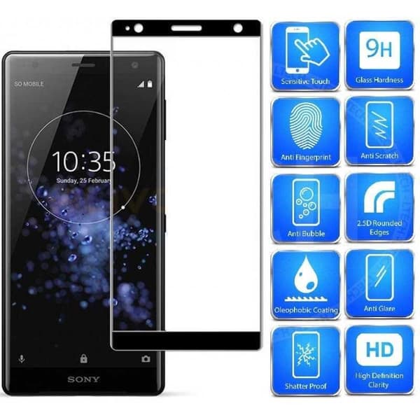 2-PACK Xperia XZ2 Tempered Glass 0,26mm 2,5D 9H Fullframe Svart