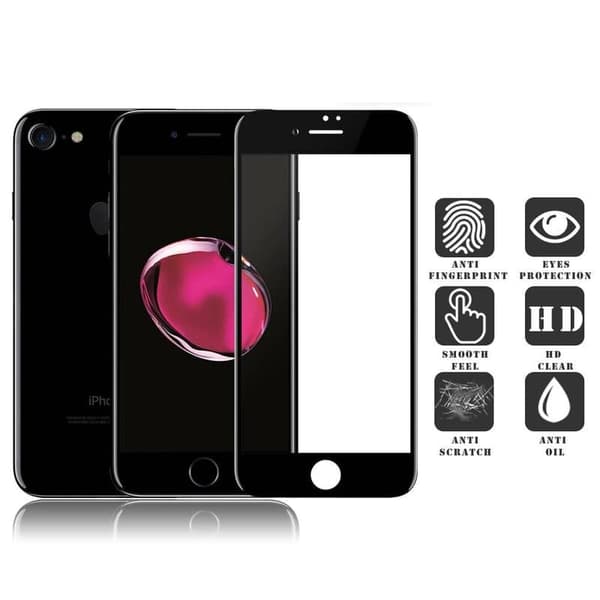 Skärmskydd till Iphone 7/8 i härdat glas med dammsäkert nät- svart från Rivanoo. Svart
