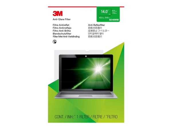 3M ANTIREFLECTION PROTECTION FILTER FOR 14IN, 35,6 cm (14"), 16:9, Kannettava tietokone, Kehyksetön näytön yksityisyyssuodatin, Häikäisynesto, 140,61